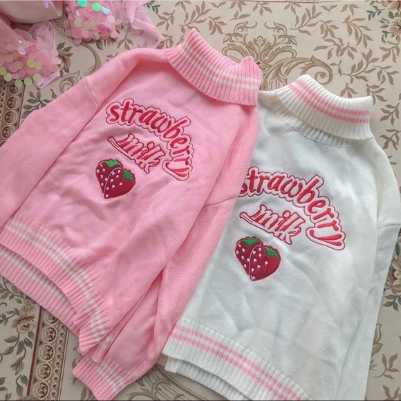Pink Strawberry Milk Turtleneck Sweater 